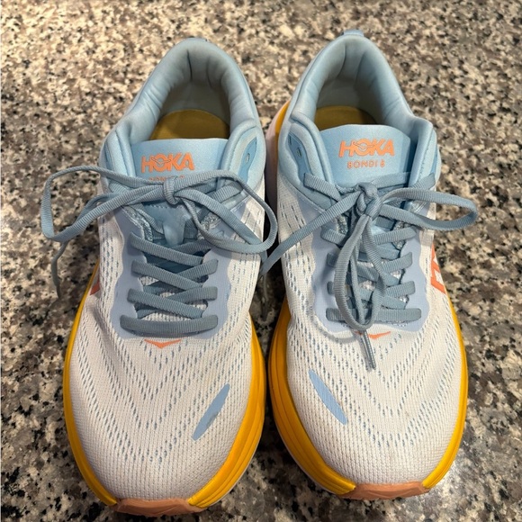 Hoka One Bondi 8 Blue and Yellow Running Shoes - Picture 3 of 11